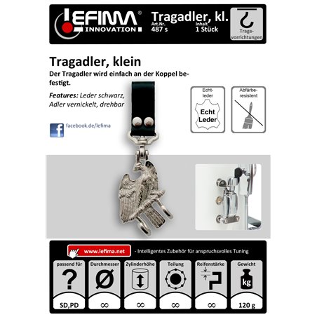 Tragevorrichtungen - Tragadler, klein für Koppel, Leder schwarz